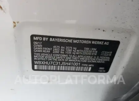 BMW X1 SDRIVE2 2018 vin WBXHU7C31J5H41001 from auto auction Copart