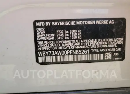 BMW I4 EDRIVE 2023 vin WBY73AW00PFN65261 from auto auction Copart