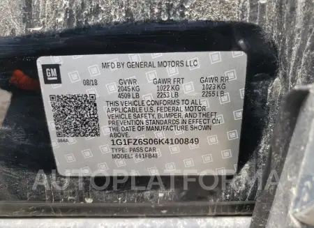 CHEVROLET BOLT EV PR 2019 vin 1G1FZ6S06K4100849 from auto auction Copart