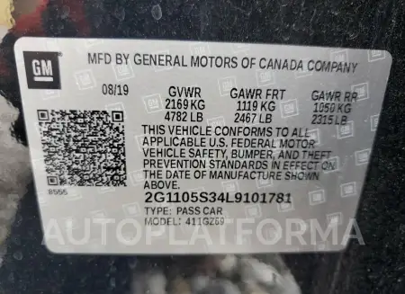 CHEVROLET IMPALA PRE 2020 vin 2G1105S34L9101781 from auto auction Copart