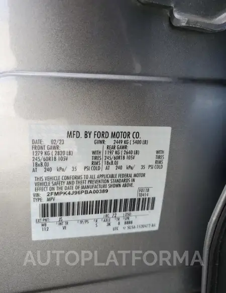 FORD EDGE SEL 2023 vin 2FMPK4J96PBA00389 from auto auction Copart