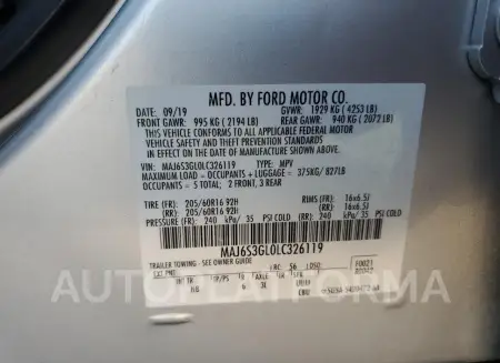 FORD ECOSPORT S 2020 vin MAJ6S3GL0LC326119 from auto auction Copart