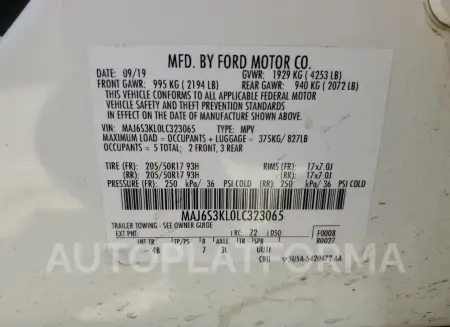 FORD ECOSPORT T 2020 vin MAJ6S3KL0LC323065 from auto auction Copart