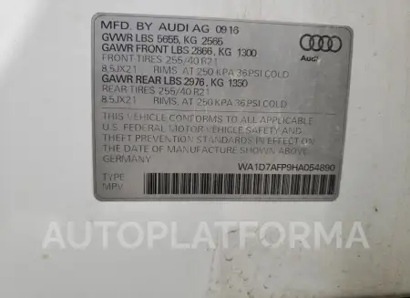 AUDI Q5 PREMIUM 2017 vin WA1D7AFP9HA054890 from auto auction Copart