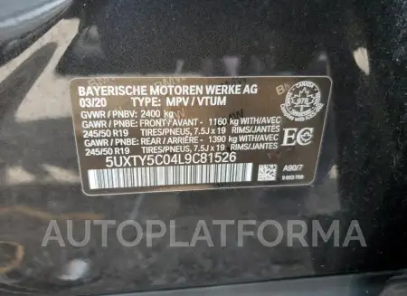 BMW X3 XDRIVE3 2020 vin 5UXTY5C04L9C81526 from auto auction Copart