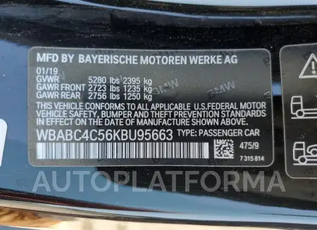 BMW M850XI 2019 vin WBABC4C56KBU95663 from auto auction Copart