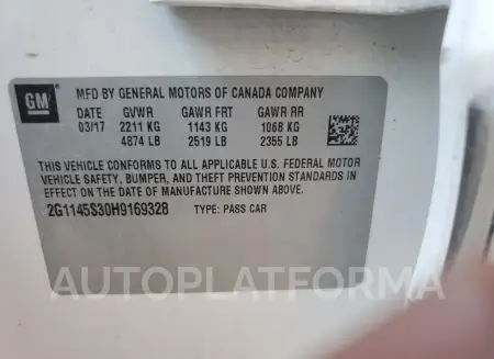 CHEVROLET IMPALA PRE 2017 vin 2G1145S30H9169328 from auto auction Copart