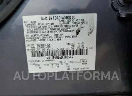 FORD ECOSPORT S 2018 vin MAJ6P1UL6JC188545 from auto auction Copart