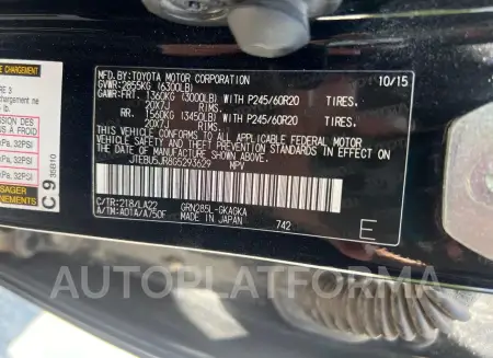 TOYOTA 4RUNNER SR 2016 vin JTEBU5JR8G5293629 from auto auction Copart