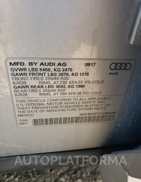 AUDI Q5 PREMIUM 2018 vin WA1BNAFY7J2058264 from auto auction Copart