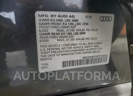 AUDI Q5 PRESTIG 2023 vin WA1FAAFYXP2192532 from auto auction Copart