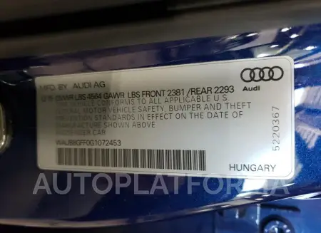 AUDI A3 PREMIUM 2016 vin WAUB8GFF0G1072453 from auto auction Copart