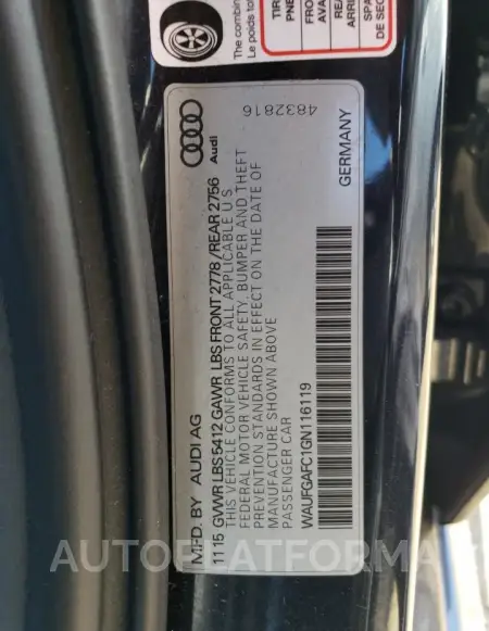 AUDI A6 PREMIUM 2016 vin WAUFGAFC1GN116119 from auto auction Copart