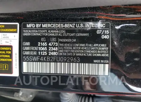 MERCEDES-BENZ C 300 4MAT 2015 vin 55SWF4KB2FU092963 from auto auction Copart