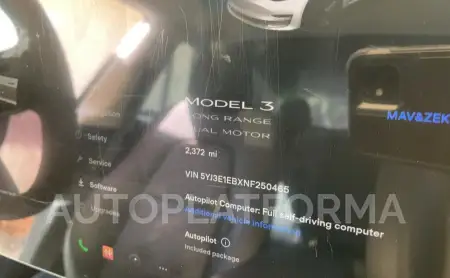 TESLA MODEL 3 2022 vin 5YJ3E1EBXNF250465 from auto auction Copart