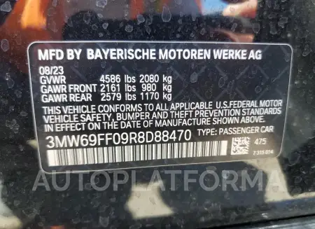 BMW 330I 2024 vin 3MW69FF09R8D88470 from auto auction Copart