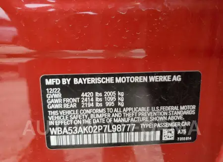 BMW 228I 2023 vin WBA53AK02P7L98777 from auto auction Copart