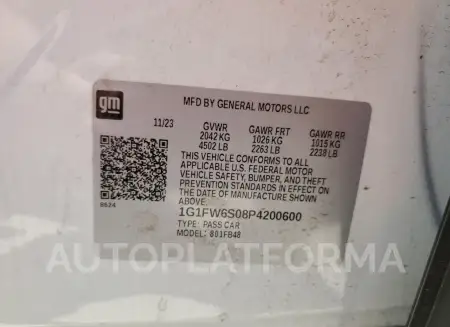 CHEVROLET BOLT EV 1L 2023 vin 1G1FW6S08P4200600 from auto auction Copart