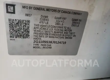 CHEVROLET IMPALA LT 2018 vin 2G1105S38J9124719 from auto auction Copart