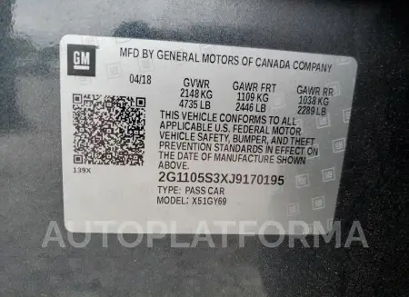 CHEVROLET IMPALA LT 2018 vin 2G1105S3XJ9170195 from auto auction Copart