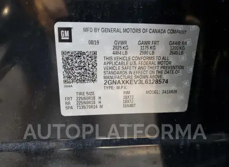 CHEVROLET EQUINOX LT 2020 vin 2GNAXKEV3L6128574 from auto auction Copart