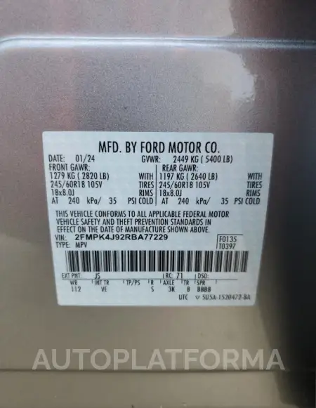 FORD EDGE SEL 2024 vin 2FMPK4J92RBA77229 from auto auction Copart