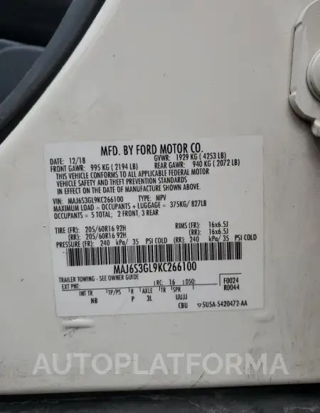 FORD ECOSPORT S 2019 vin MAJ6S3GL9KC266100 from auto auction Copart