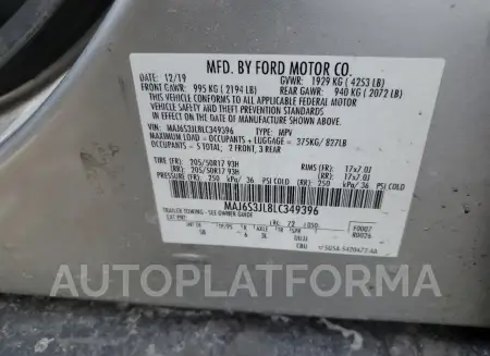 FORD ECOSPORT S 2020 vin MAJ6S3JL8LC349396 from auto auction Copart