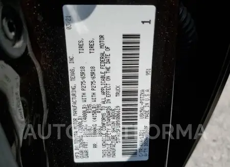 TOYOTA TUNDRA CRE 2021 vin 5TFAY5F18MX006619 from auto auction Copart