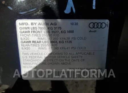 AUDI E-TRON SPO 2021 vin WA13ABGE4MB011482 from auto auction Copart