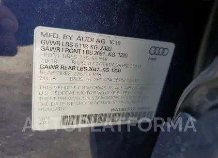 AUDI Q3 PREMIUM 2020 vin WA1BECF31L1039041 from auto auction Copart