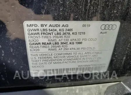 AUDI Q5 PREMIUM 2019 vin WA1BNAFY2K2108795 from auto auction Copart