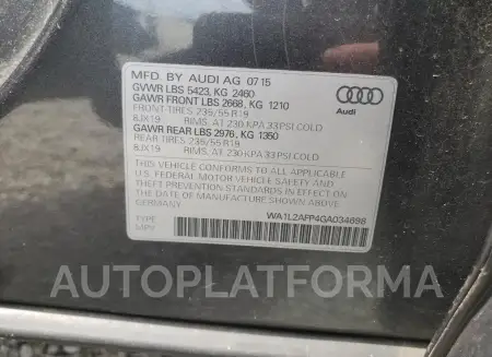 AUDI Q5 PREMIUM 2016 vin WA1L2AFP4GA034698 from auto auction Copart