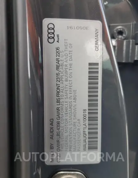 AUDI A3 PREMIUM 2020 vin WAUAUGFF1LA100018 from auto auction Copart