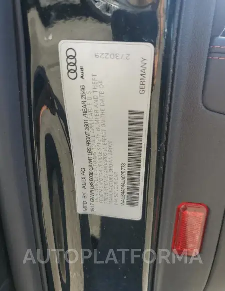 AUDI S4 PREMIUM 2018 vin WAUB4AF44JA025778 from auto auction Copart