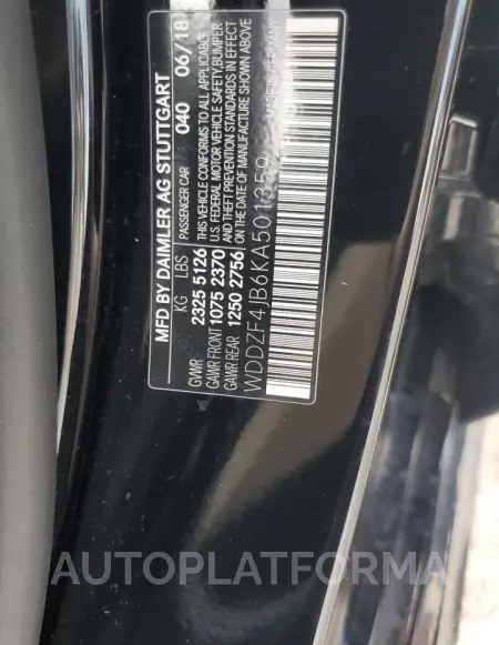 MERCEDES-BENZ E 300 2019 vin WDDZF4JB6KA501359 from auto auction Copart