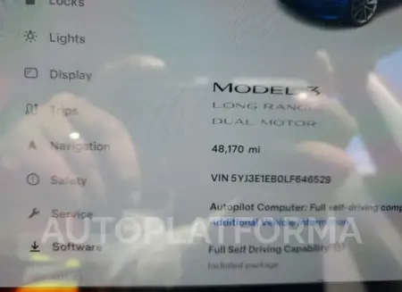 TESLA MODEL 3 2020 vin 5YJ3E1EB0LF646529 from auto auction Copart