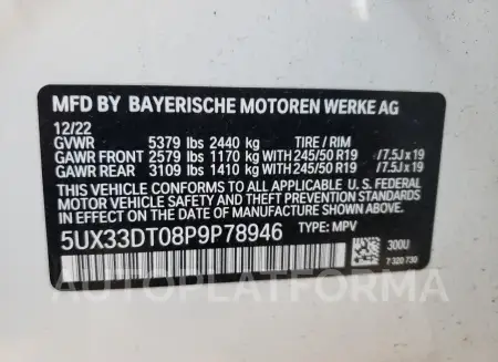 BMW X4 XDRIVE3 2023 vin 5UX33DT08P9P78946 from auto auction Copart