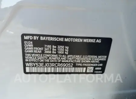 BMW I7 XDRIVE6 2024 vin WBY53EJ03RCR69052 from auto auction Copart