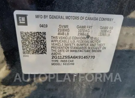 CHEVROLET IMPALA LT 2019 vin 2G11Z5SA6K9145770 from auto auction Copart