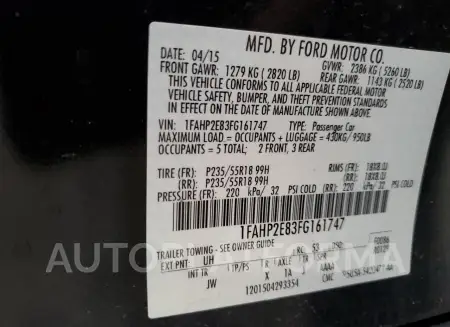 FORD TAURUS SEL 2015 vin 1FAHP2E83FG161747 from auto auction Copart