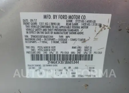 FORD FLEX SEL 2018 vin 2FMGK5C87JBA05344 from auto auction Copart