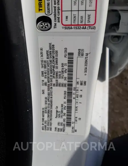 FORD FIESTA SE 2019 vin 3FADP4EJ3KM120208 from auto auction Copart