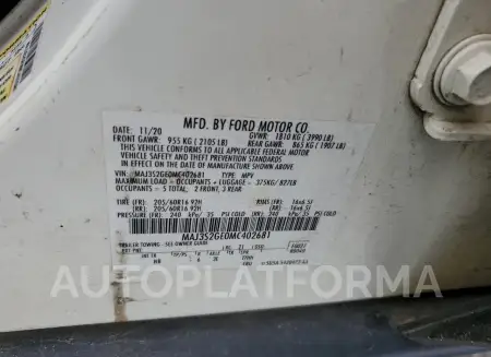 FORD ECOSPORT S 2021 vin MAJ3S2GE0MC402681 from auto auction Copart