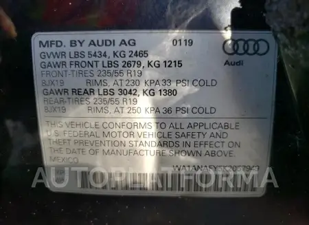 AUDI Q5 PREMIUM 2019 vin WA1ANAFY5K2057949 from auto auction Copart