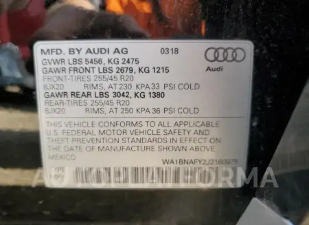 AUDI Q5 PREMIUM 2018 vin WA1BNAFY2J2160975 from auto auction Copart