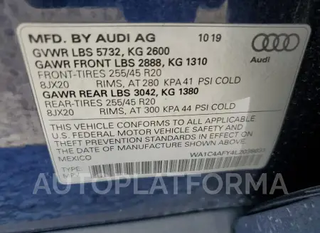 AUDI SQ5 PRESTI 2020 vin WA1C4AFY4L2038631 from auto auction Copart