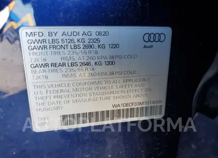 AUDI Q3 PREMIUM 2021 vin WA1DECF33M1014006 from auto auction Copart