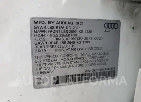 AUDI Q3 PREMIUM 2022 vin WA1DECF39N1044905 from auto auction Copart