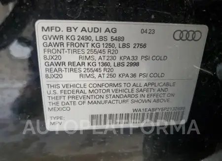 AUDI Q5 PREMIUM 2023 vin WA1EABFY5P2132689 from auto auction Copart